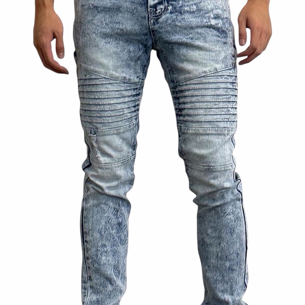 Southpole Jeans Mens 30x32 Light Wash Skinny Moto Biker Distressed Stretch Denim